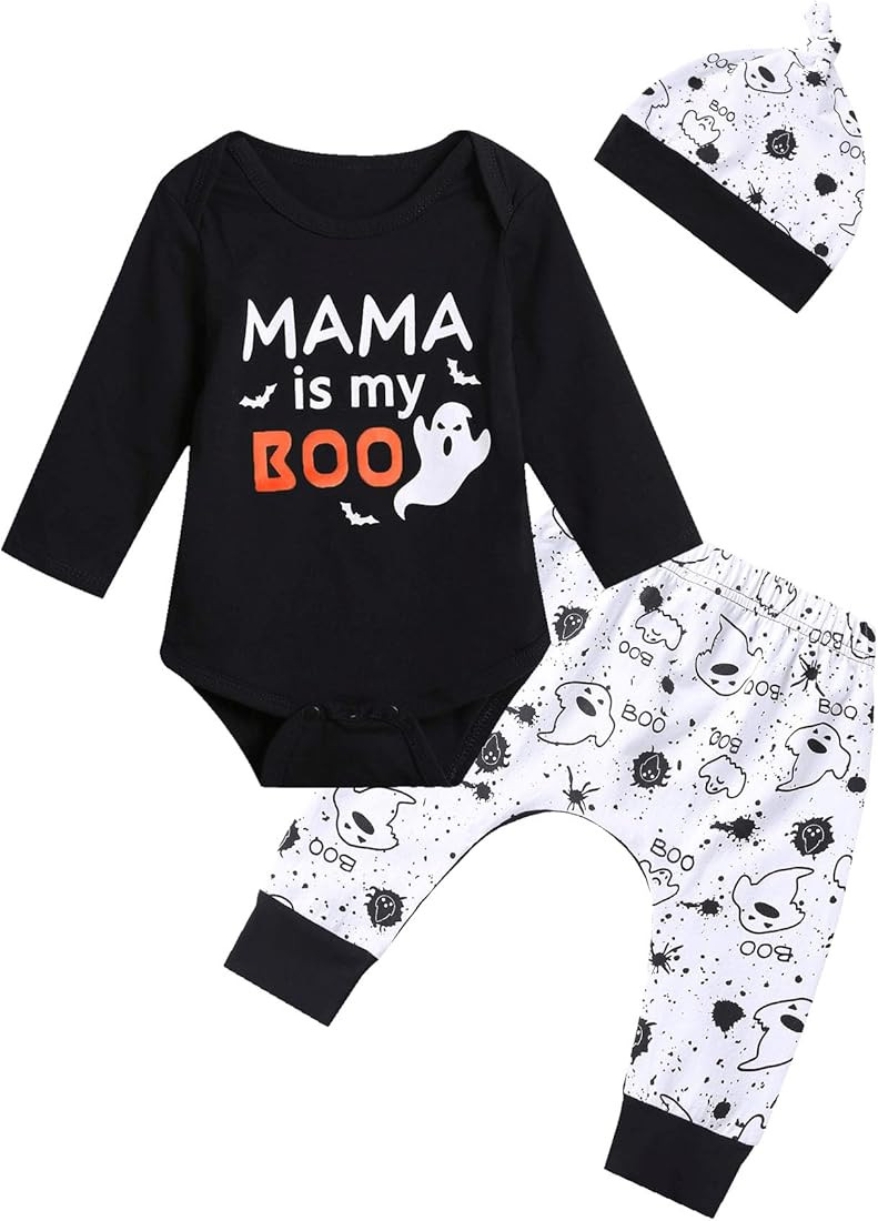 Baby Boys' Mama is My Boo Outfit Set Halloween Ghost Romper | Amazon (US)