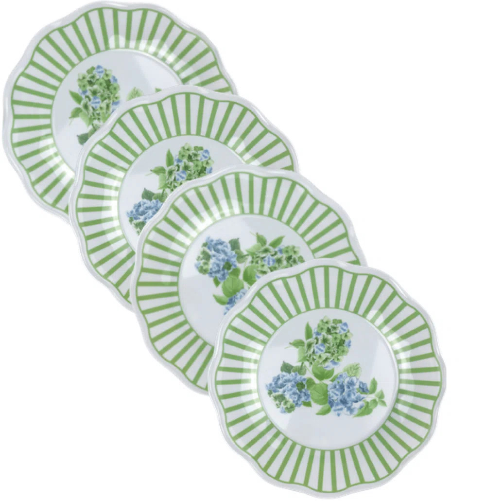 Tara-Louise BEAUTIFUL SET OF HYDRANGEA GARDEN GREEN SALAD PLATES (4) (Set of 4) | Wayfair North America