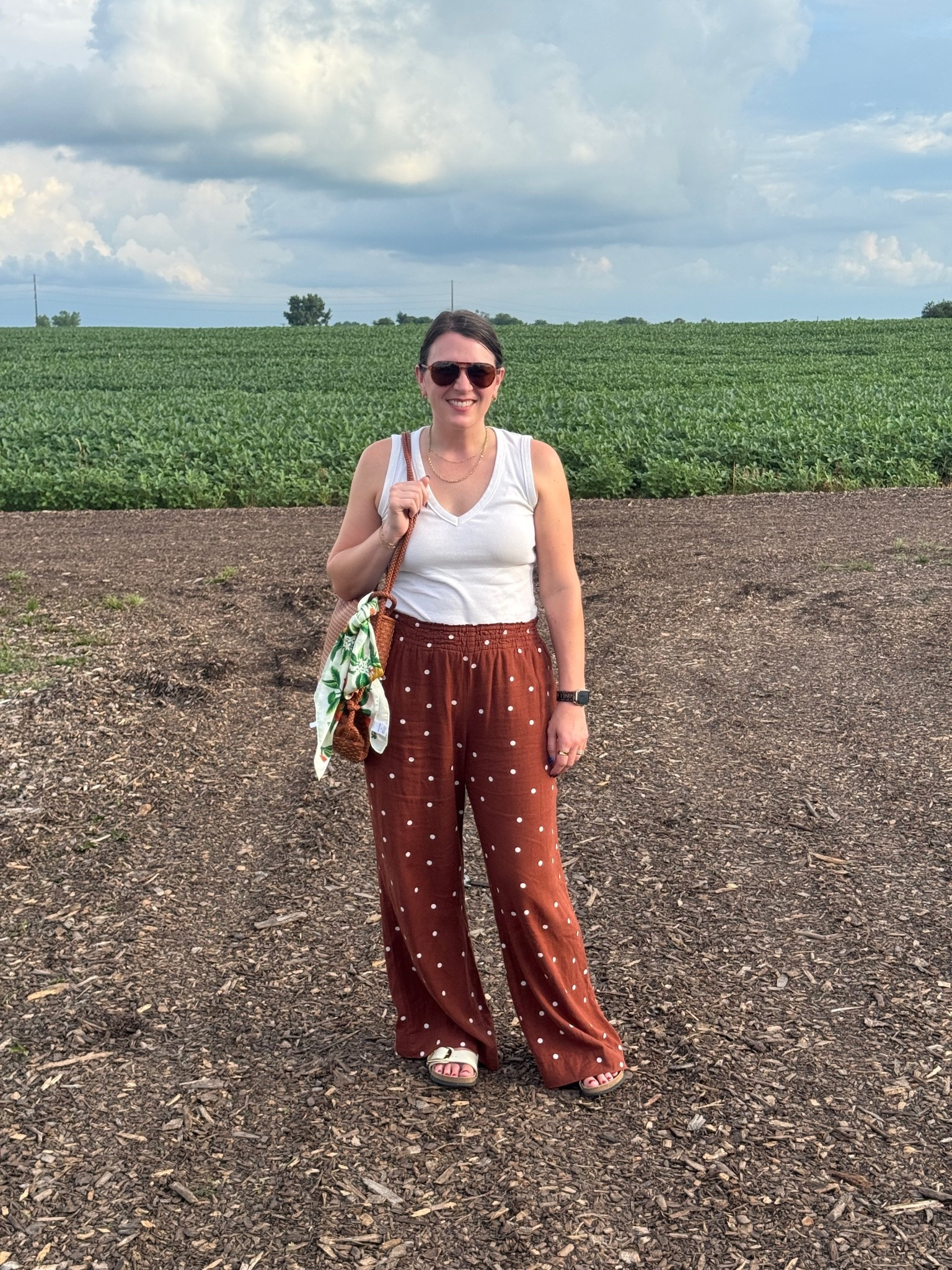 What I wore to hang out and listen to some music. Love these wide leg polka dot pants.