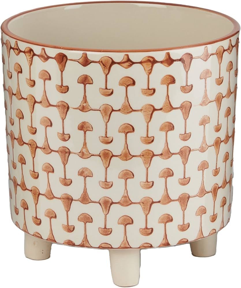 Creative Co-Op Footed Stoneware Abstract Print, Rust and White Planter Pot | Amazon (US)