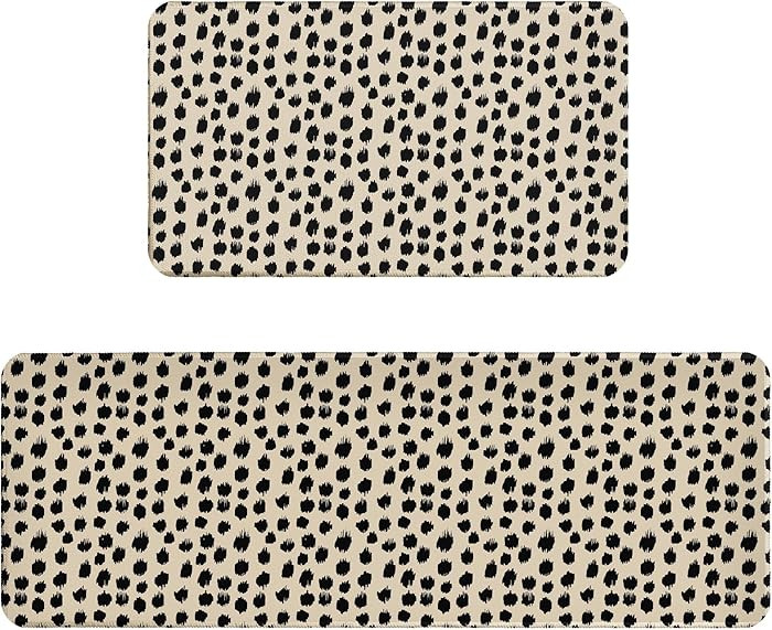 Sweetshow Black Polka Dots Kitchen Rugs for Floor Set of 2 Boho Style Print Brush Strokes Design ... | Amazon (US)