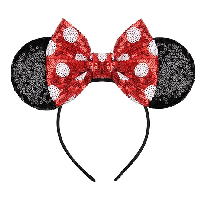 Eisyaa Mouse Ears Bow Headbands, Sequin Classic Red Polka dot Mouse Ears Headband Glitter Party P... | Amazon (US)