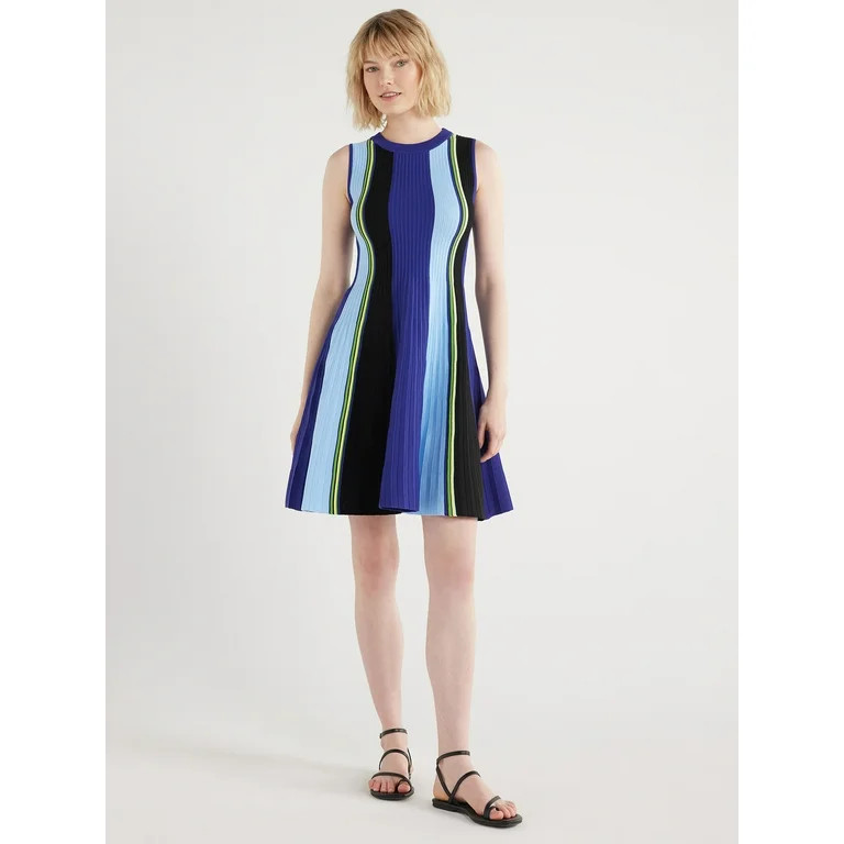 Scoop Women's Sleeveless High Neck Stripe Mini Sweater Dress, Sizes XS-XXL | Walmart (US)
