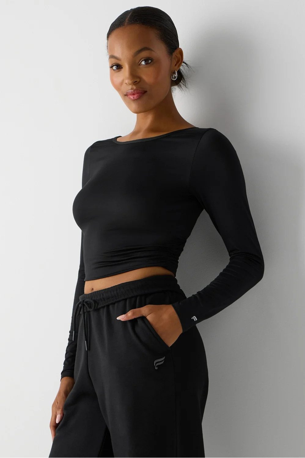 Whisper Crossover Long-Sleeve Top Womens black XXL-1X Fabletics | Fabletics Europe