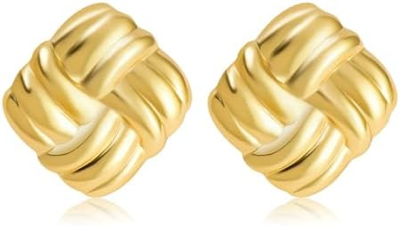 Gold Stainless Steel Earrings for Women Trendy Large Gold Stud Hypoallergenic | Amazon (US)