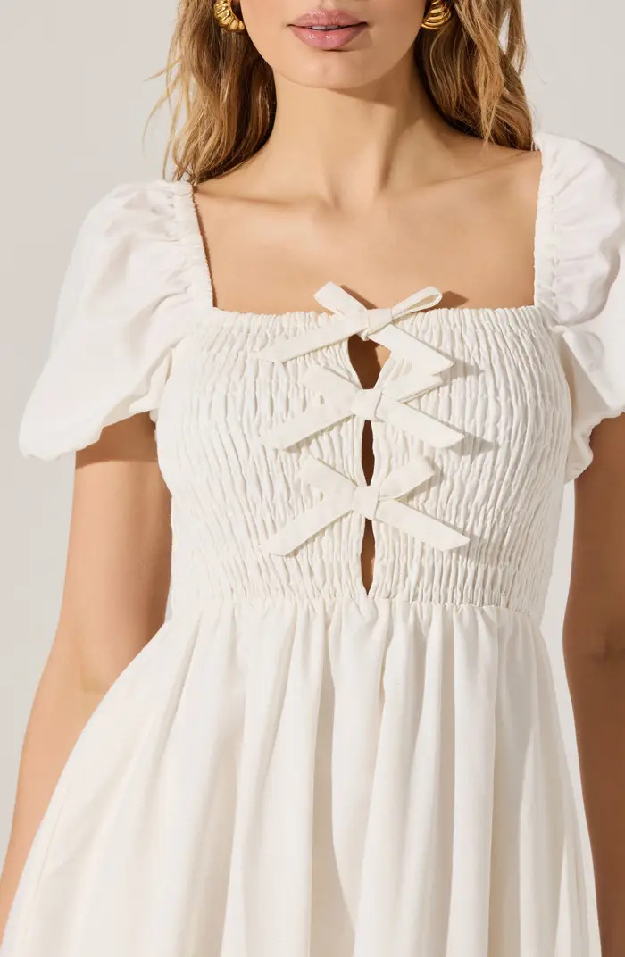 Bow Detail Smock Bodice Cotton Blend Dress | Nordstrom