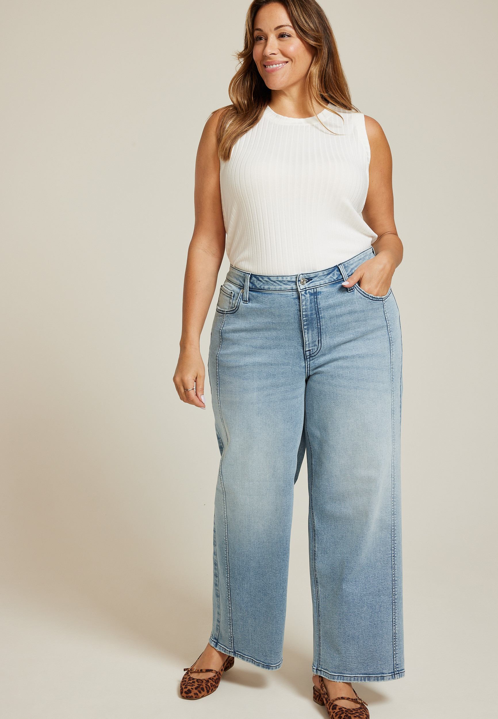 Maurices Plus Size Jeans Women's High Rise Side Seam Wide Leg Jeans | Maurices