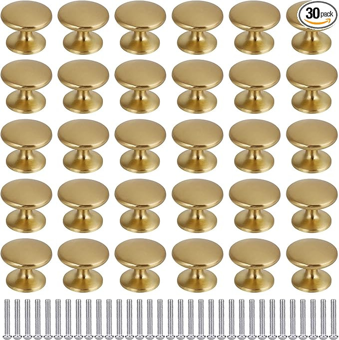 BIGLUFU Brass Cabinet Knobs, 30 Pack, 1 Inch, Gold: Dresser, Kitchen, Drawer Pulls | Amazon (US)