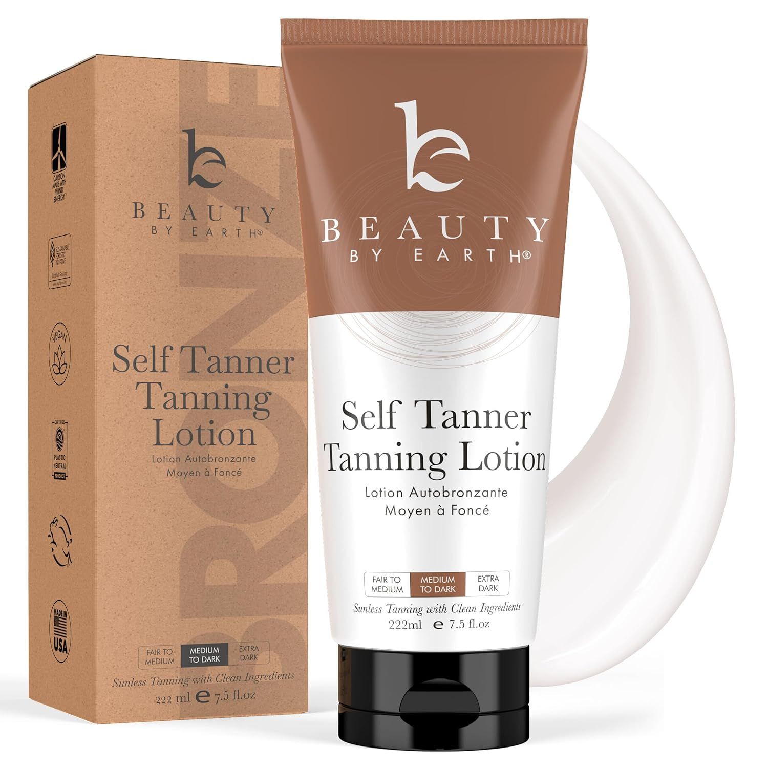 Beauty by Earth Self Tanner - USA Made with Natural & Organic Ingredients, Moisturizing Self Tann... | Amazon (US)