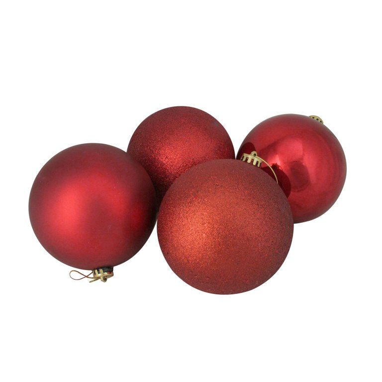 Northlight 4ct Shatterproof 4-Finish Christmas Ball Ornament Set 6" - Red | Walmart (US)