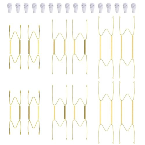 Fasunry 12 Piece Plate Hangers, 6/8/10 Inch Invisible Brass Wall Plate Hangers, Comes with 16 Piece Wall Hooks for Decorative Plates | Amazon (US)