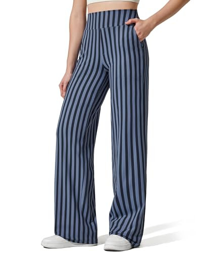 G4Free Women Wide Leg Pants with Pockets High Waist Stretch Yoga Pants Dress Casual Sweatpants (Navy Stripe,XXL,Regular) | Amazon (US)