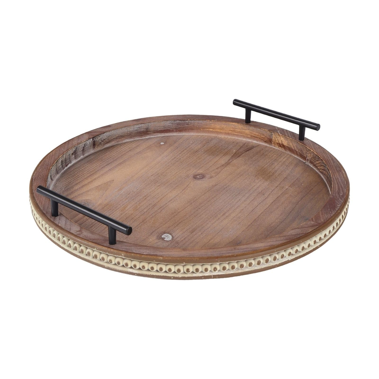 Coffee Table Tray, Wooden Tray with Handles, Beaded Round Decorative Trays for Home Decor Kitchen... | Amazon (US)