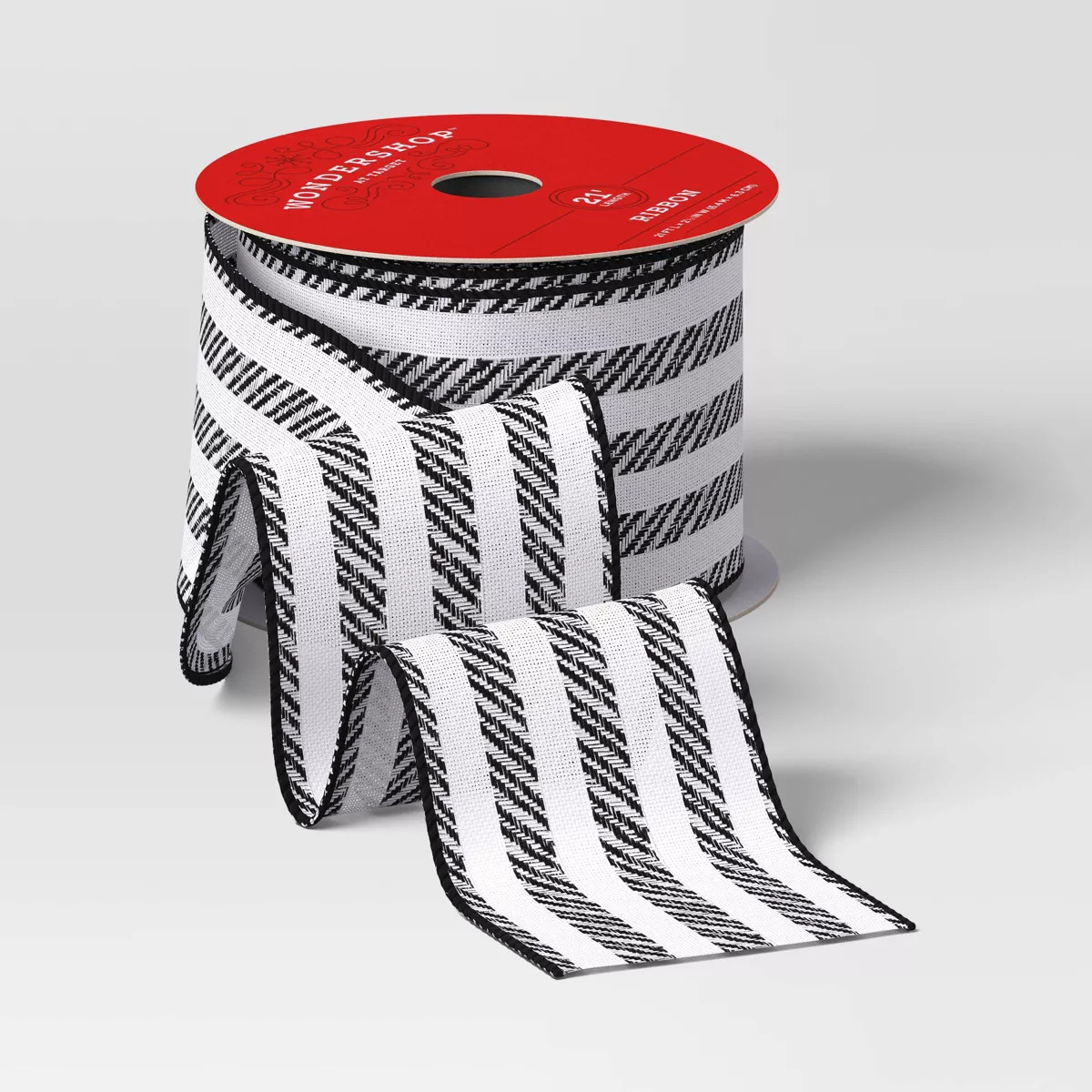2.5" Striped Fabric Christmas Ribbon 21' Black/White - Wondershop™ | Target