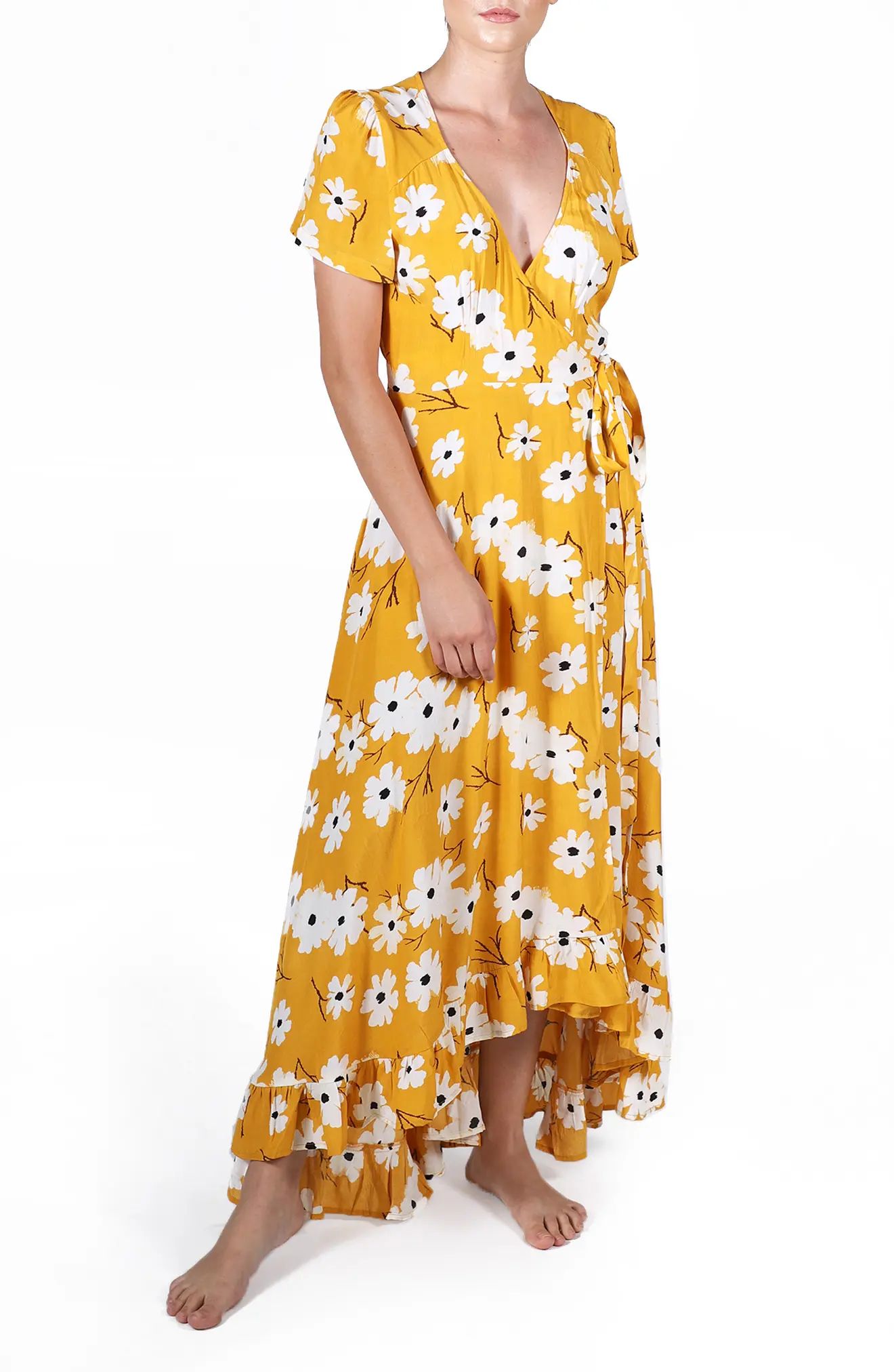 Women's Lira Hadley Floral Maxi Wrap Dress, Size X-Small - Yellow | Nordstrom