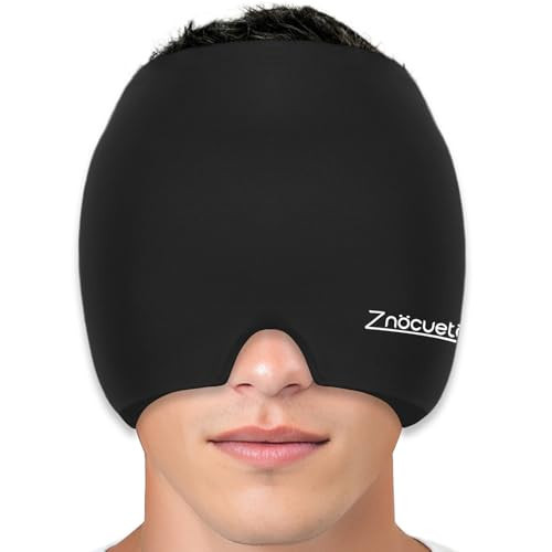 ZNÖCUETÖD Migraine Headache Relief Cap Hat Full Head Ice Pack Wrap Cooling Gel Ice Beanie Cold Cap Hot/Cold Compression for Sinus, Stress, Hangover Headache Pain Relief - Reusable Men Women, Black | Amazon (US)