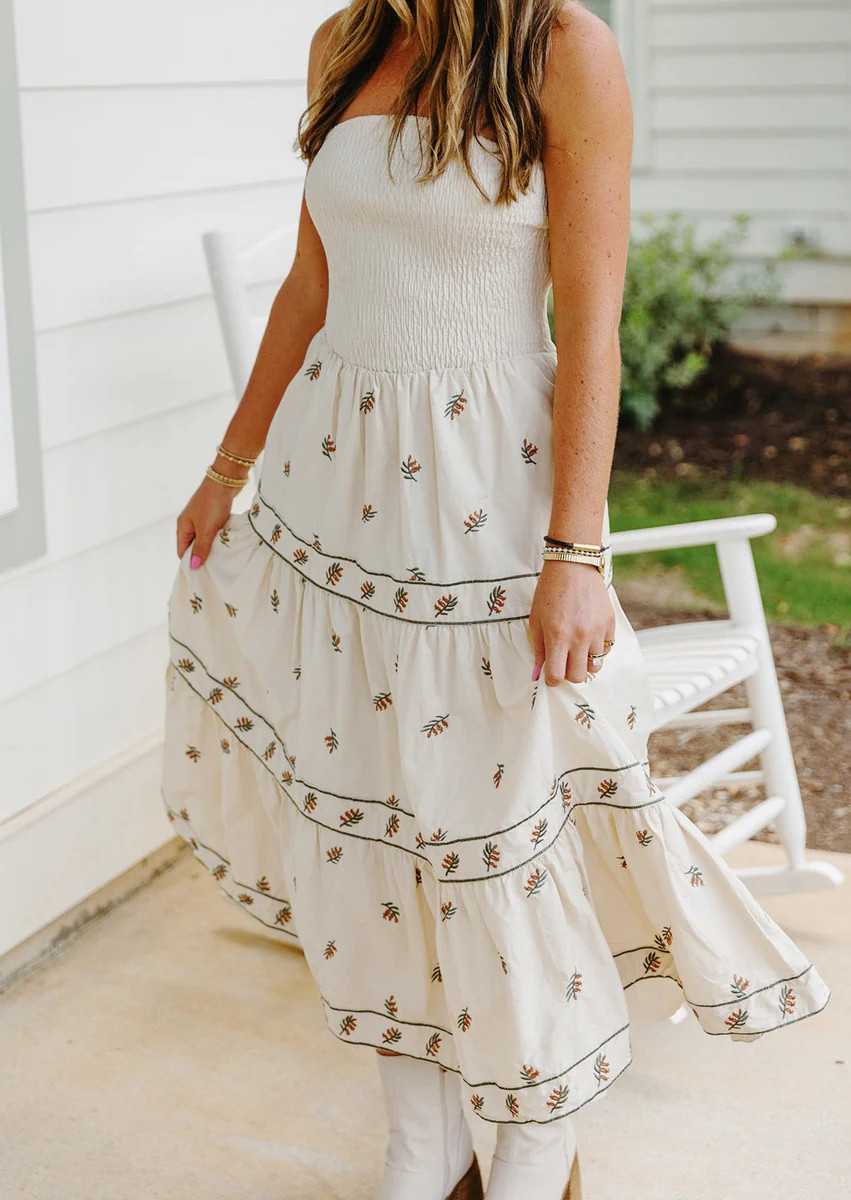 Reece Midi Dress - Cream/Multi | Triple Threads
