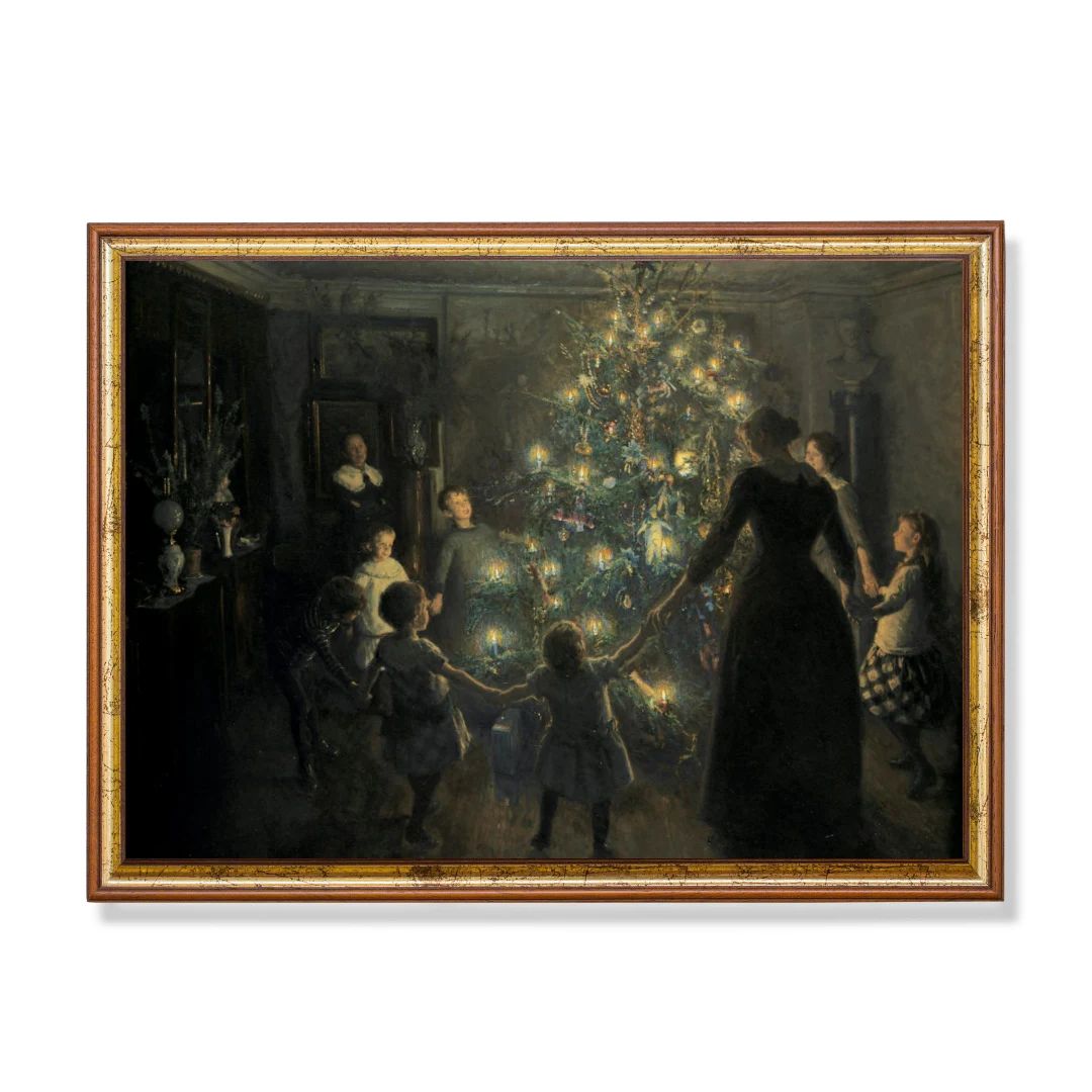 Vintage Christmas Wall Art Antique Art Print Christmas Eve Celebrations Oil Painting Print Digita... | Etsy (US)