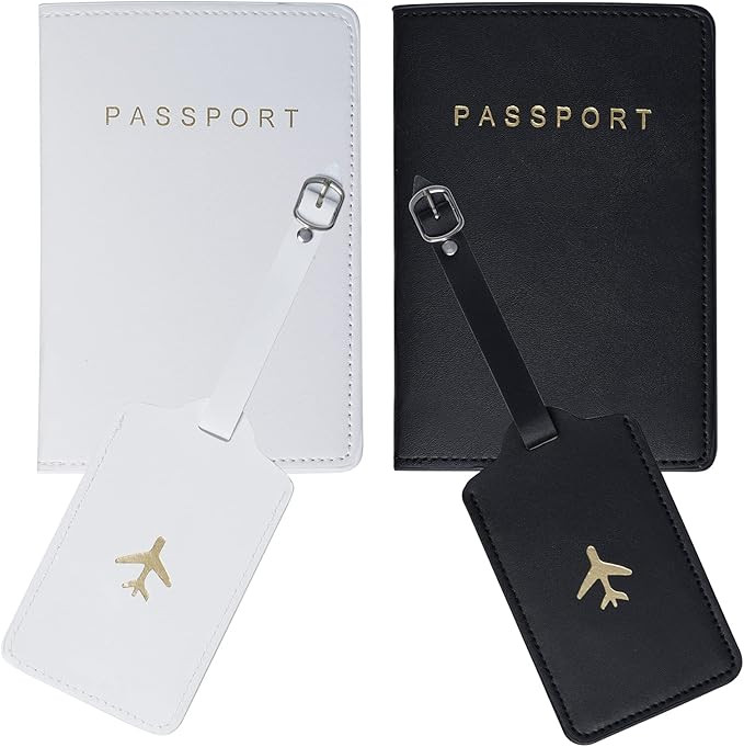 2 Pieces Passport Wallets Holder+2 Pieces Luggage Tags Passport Covers Travel Luggage Tags Suitca... | Amazon (US)