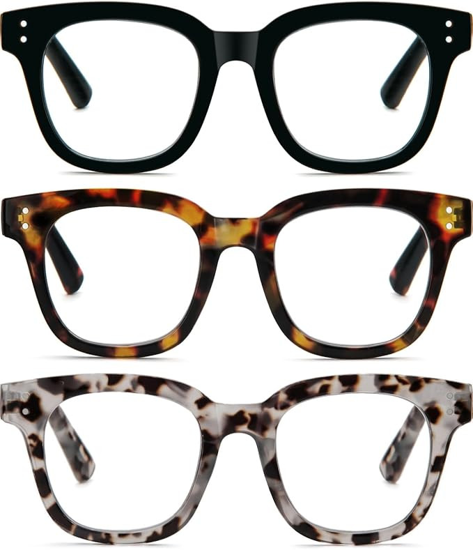 REAVEE 3 Pack Retro Oversized Reading Glasses for Women Blue Light Blocking Cute Square Computer ... | Amazon (US)