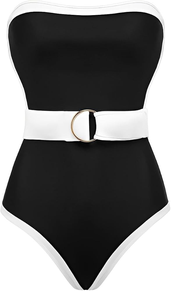 Women's Color Block Classic One Piece Swimsuit Tummy Control High Cut Bathing Suit | Amazon (US)