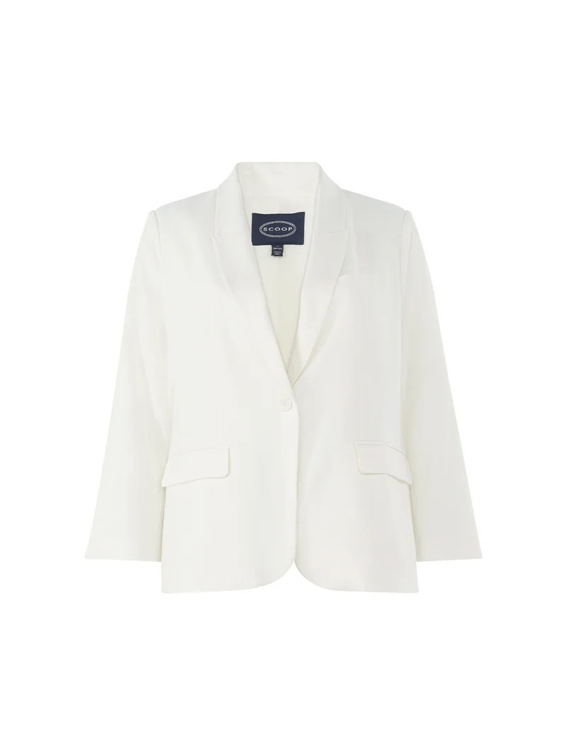 Scoop Women's and Women's Plus One Button Linen Blend Blazer, Sizes XS-4X - Walmart.com | Walmart (US)