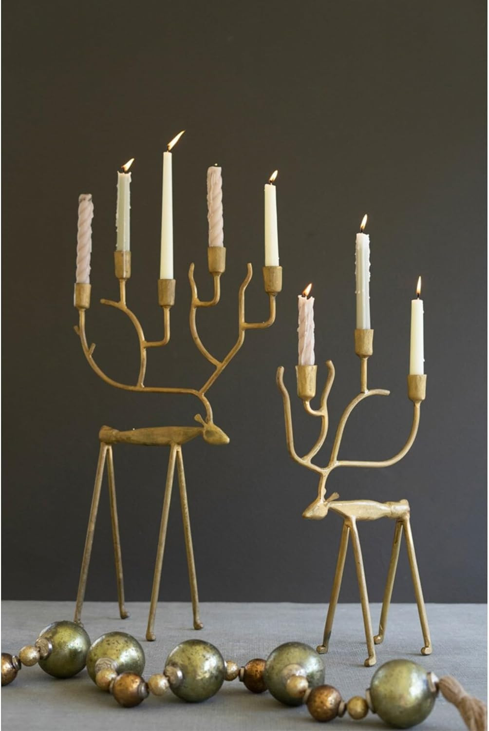Set of Two Forged Christmas Deer Taper CANDELABRAS - Antique Gold | Amazon (US)