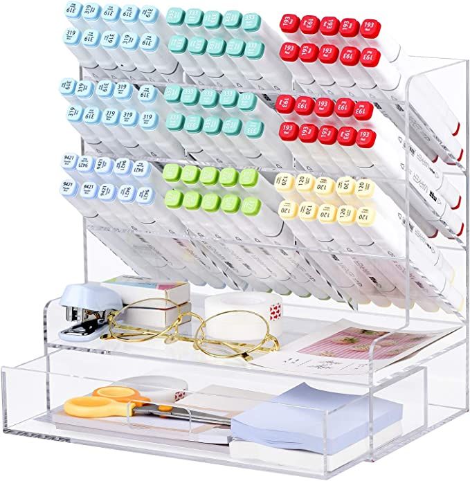 Acrylic Pen Organizer, Multi-Functional Desk Organizer Pencil Holder Stationery, Large Marker Pen... | Amazon (US)