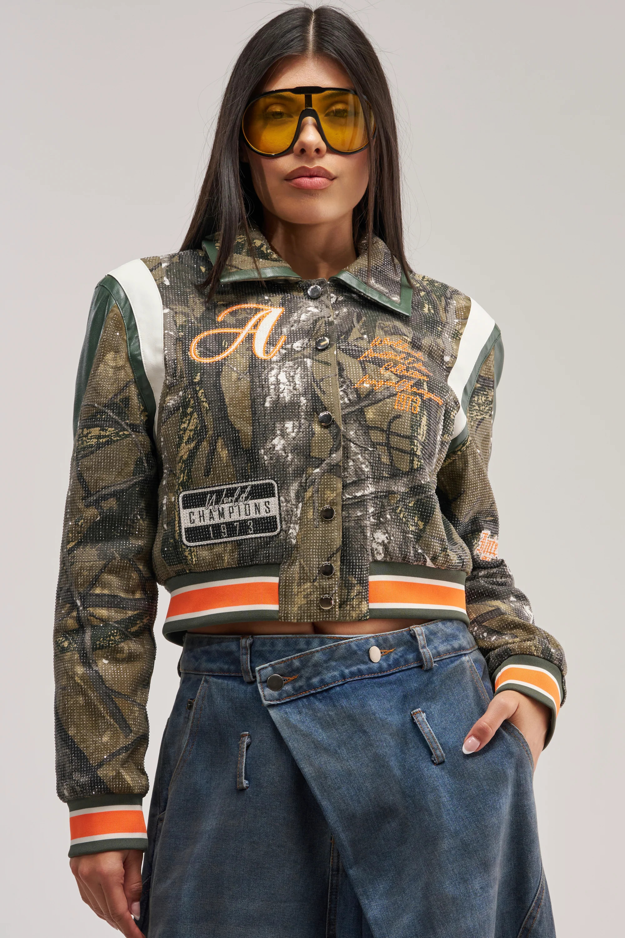 Rhinestone Bomber Jacket, Faux Leather Cropped | AKIRA | AKIRA