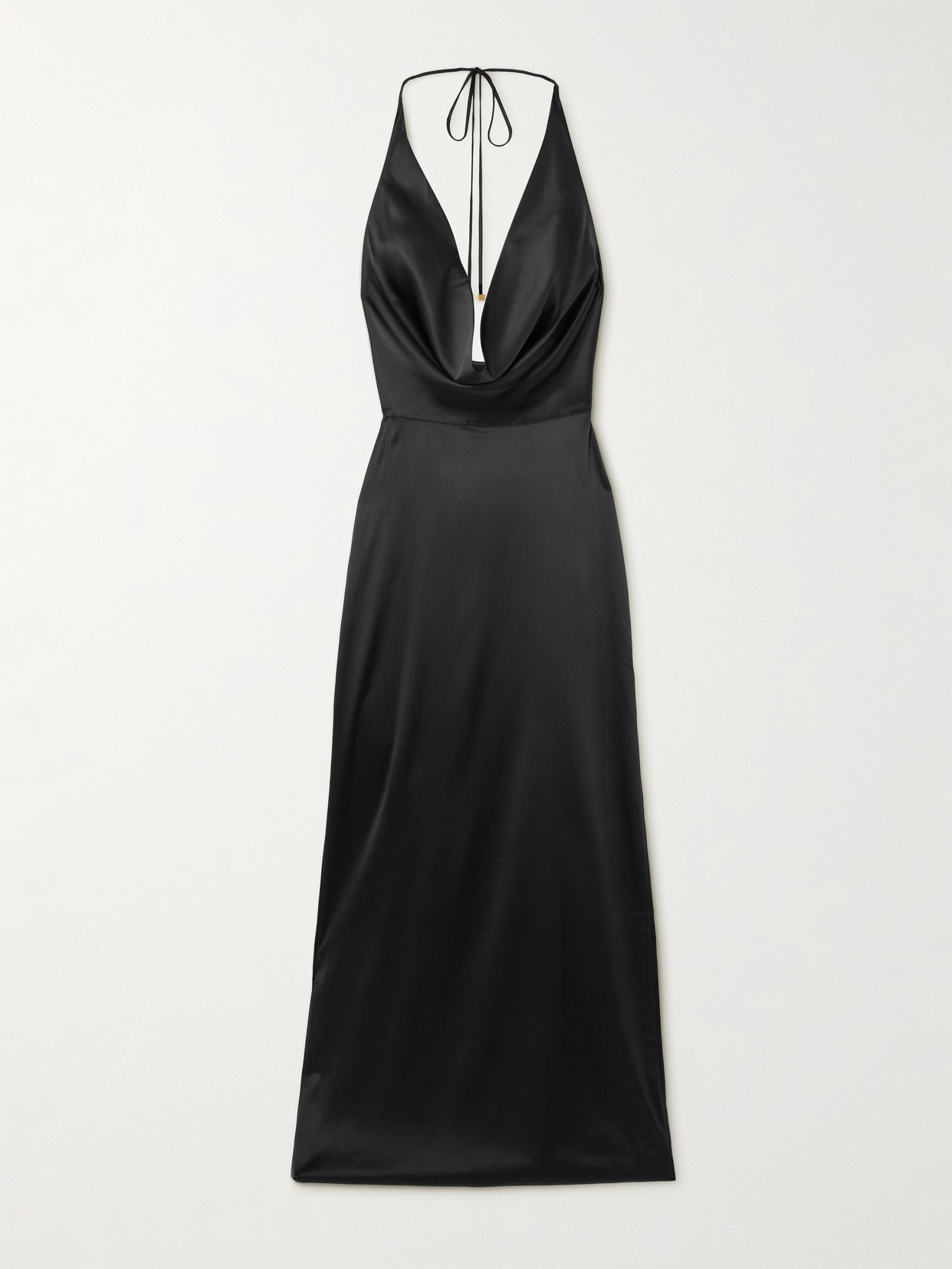 ÉTERNE - Carla Draped Silk-blend Satin Halterneck Maxi Dress - Black | NET-A-PORTER (US)