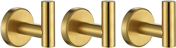 JQK Gold Bathroom Towel Hook, Coat Robe Clothes Hook for Bathroom Kitchen Garage Wall Mounted (Pa... | Amazon (US)