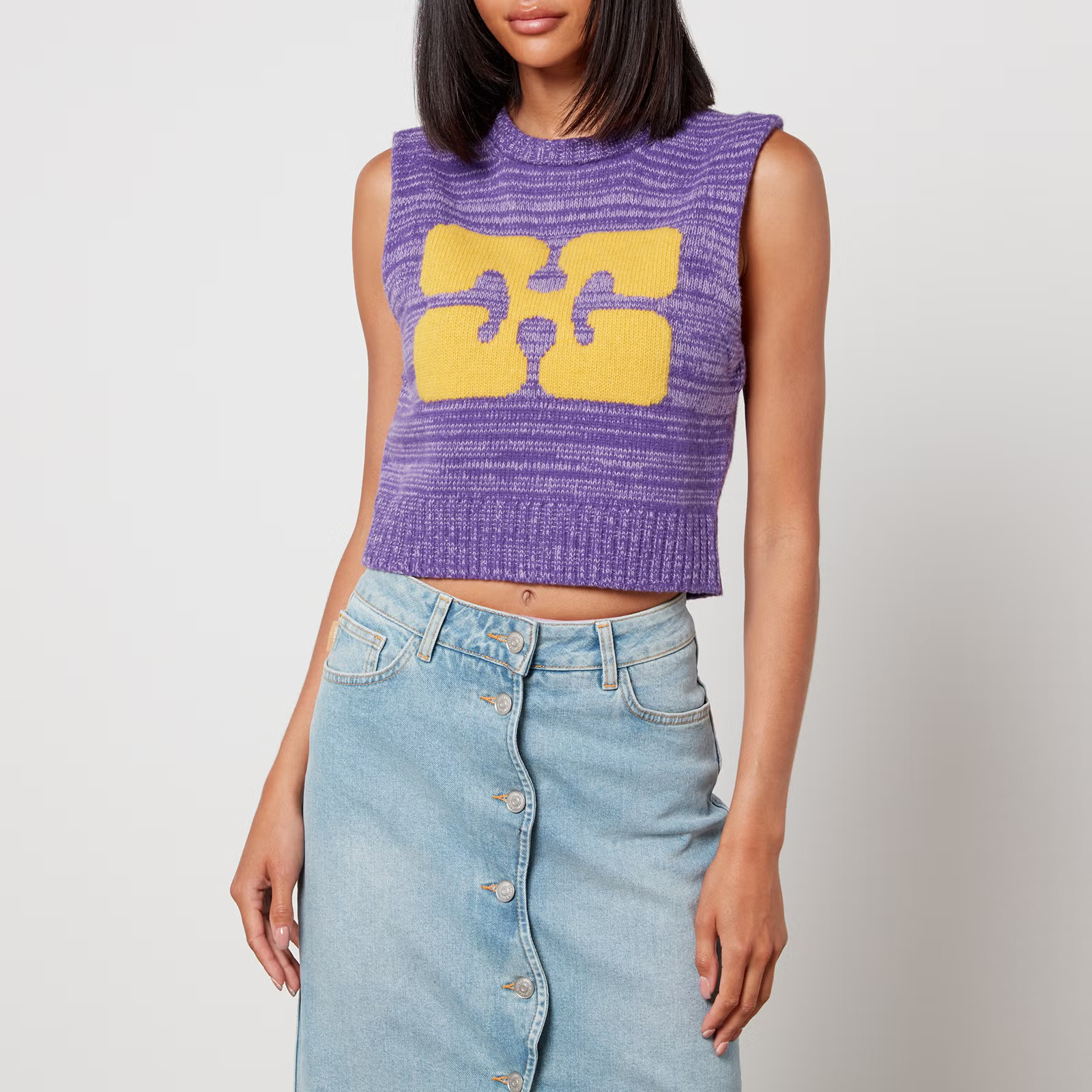 Ganni Logo-Intarsia Wool-Blend Cropped Vest - XXS | Coggles | Coggles (Global)