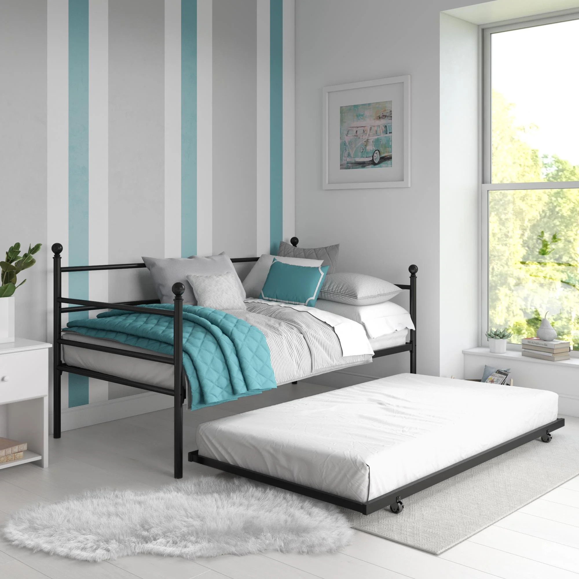 Mainstays Modern Metal Daybed with Trundle, Twin Size Frame, Black | Walmart (US)