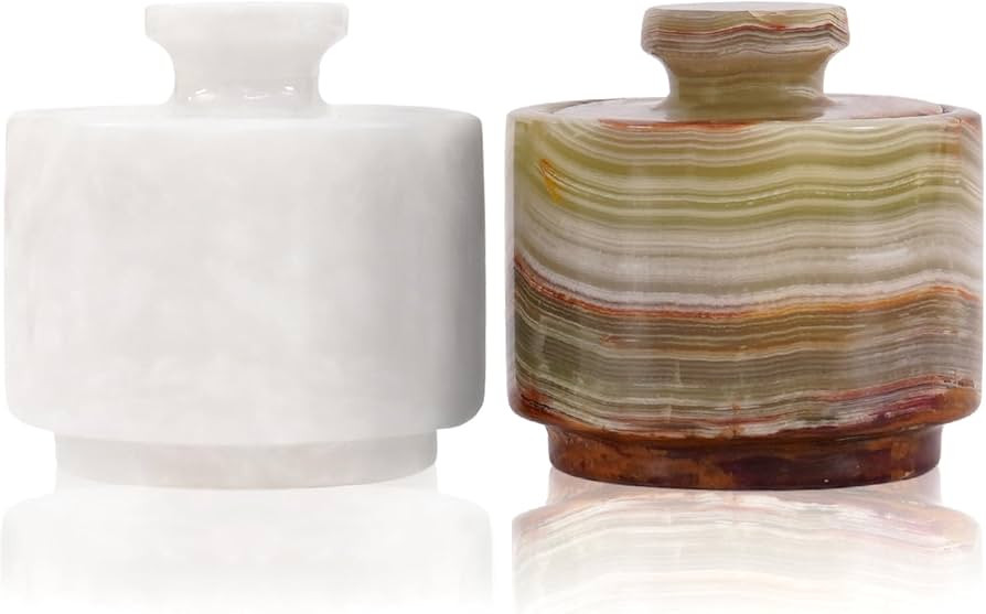 Marble Salt Cellar with Lid 3" White and Green Onyx Salt & Pepper Bowls Home Storage, Salt Contai... | Amazon (US)