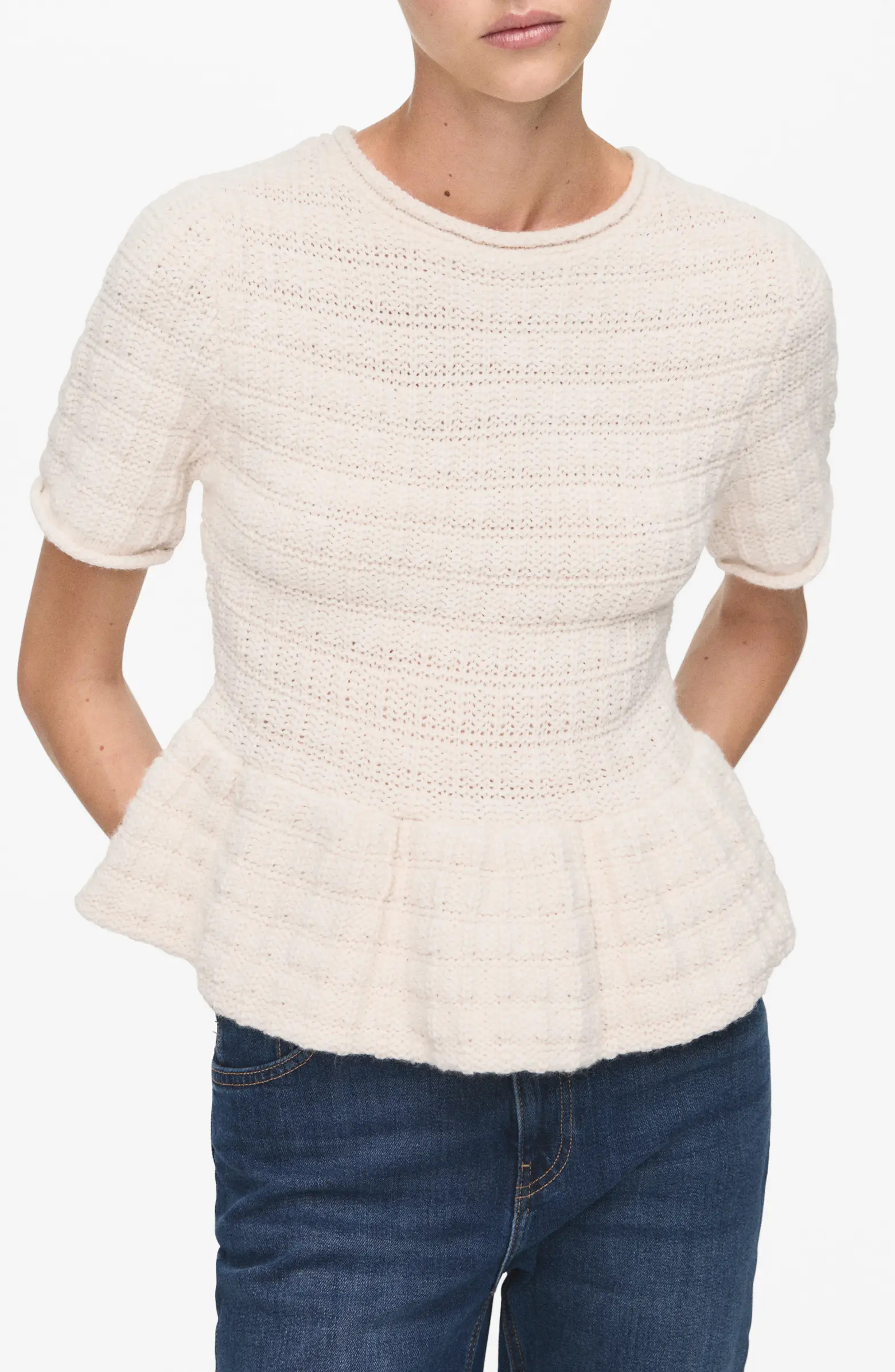 Textured Short Sleeve Peplum Sweater | Nordstrom