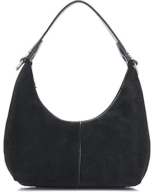 Small Crescent HOBO Shoulder Bag for Women Leather Suede Handbag Purse w/Detachable Strap | Amazon (US)