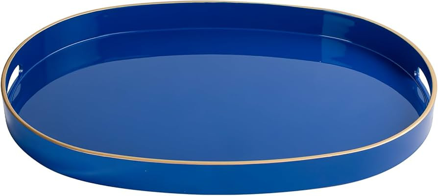 MAONAME Blue Decorative Tray, Oval Serving Tray with Handles, Plastic Tray for Coffee Table, Otto... | Amazon (US)