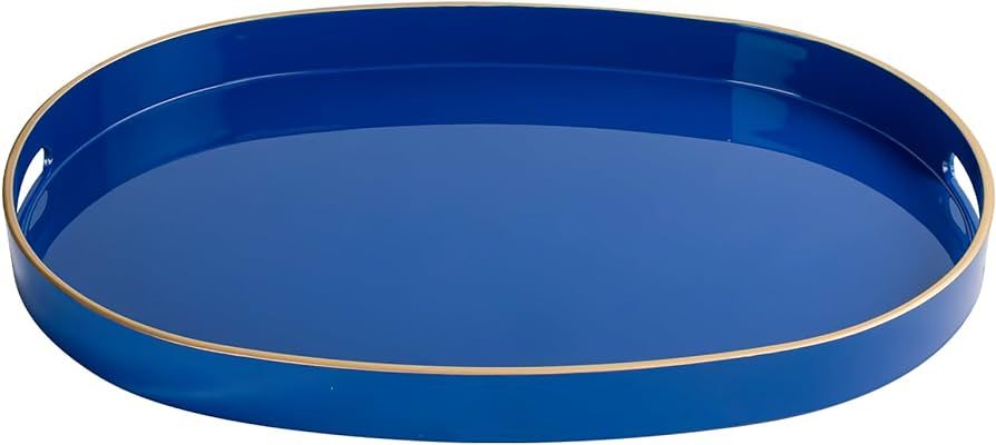 MAONAME Blue Decorative Tray, Oval Serving Tray with Handles, Plastic Tray for Coffee Table, Otto... | Amazon (US)