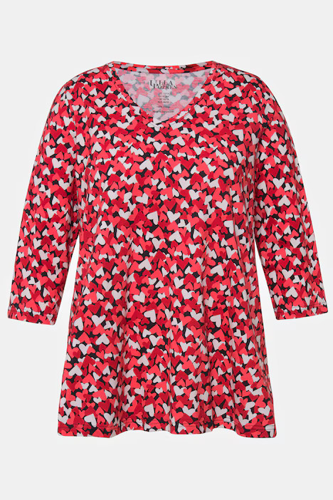 Heart Print V-Neck Cotton Tee | Ulla Popken - US & CA