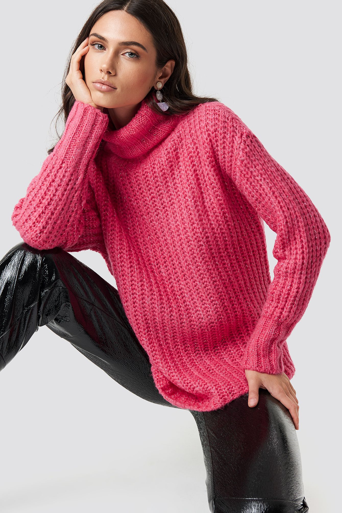 Trendyol High Neck Polo Sweater - Pink | NA-KD Global