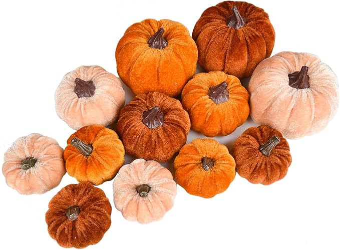Lvydec Velvet Pumpkins Set Harvest Decoration, 12pcs Assorted Size Orange Cloth Pumpkins for Tabl... | Amazon (US)