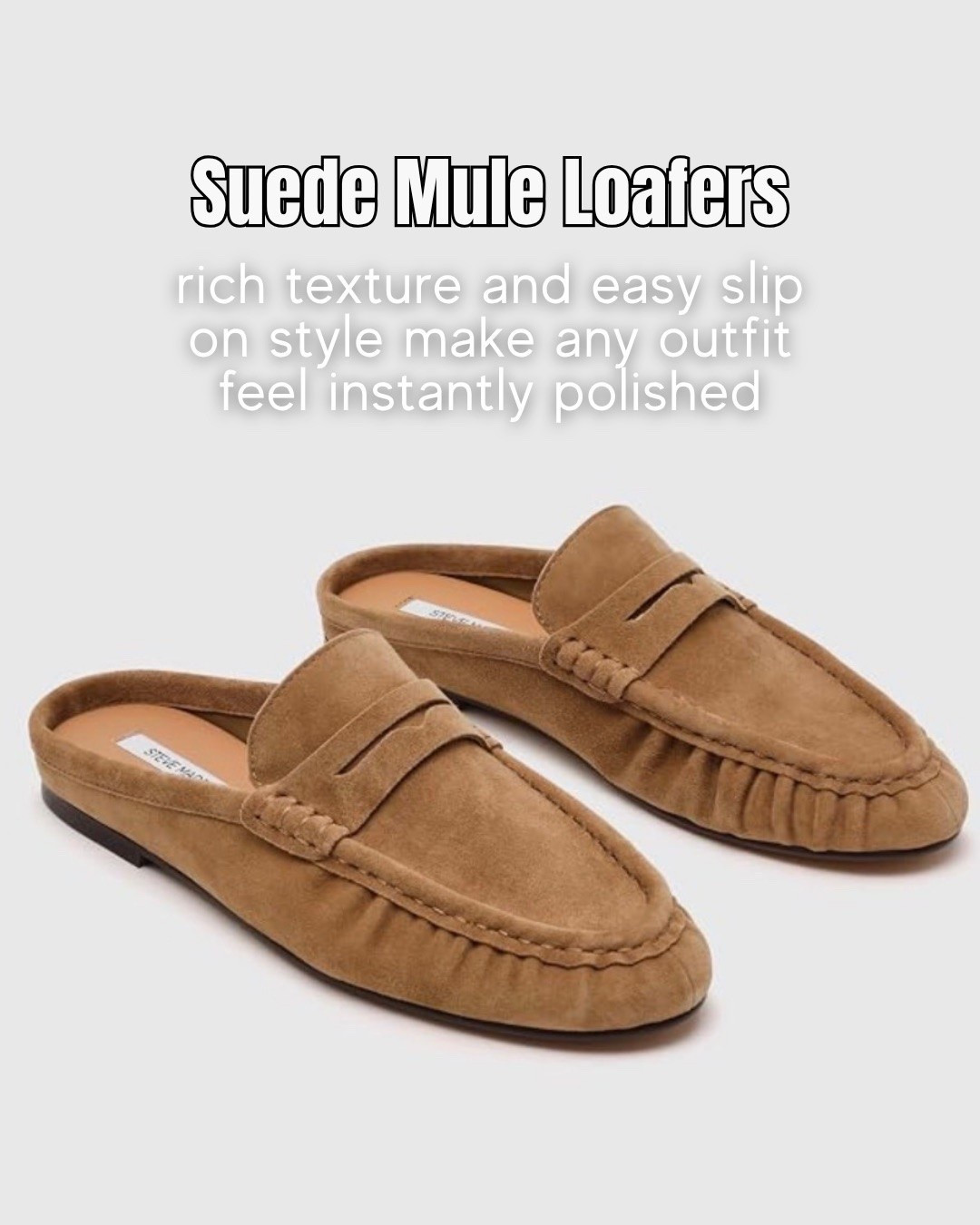 These suede mule loafers are so cozy and such an easy shoe for fall. I love the slip-on style with jeans, trousers or casual dresses when you want something comfortable but a little more seasonal than a sandal.

suede mule loafers, suede loafers, fall shoes, mule shoes, slip on loafers, cozy fall shoes, brown suede shoes, casual fall outfit, fall footwear, jeans and loafers, women’s loafers, HauteandHumid

#LTKootd #LTKgrwm #LTKdayinmylife