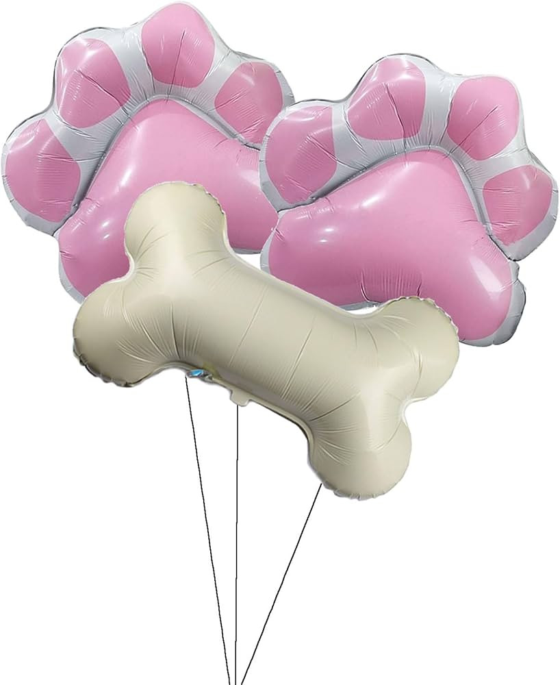 3 Pcs Dog Party Balloons with 2Pcs Pink Paw Shaped Mylar and 1Pcs Bone Shaped for Baby Shower Kid... | Amazon (US)