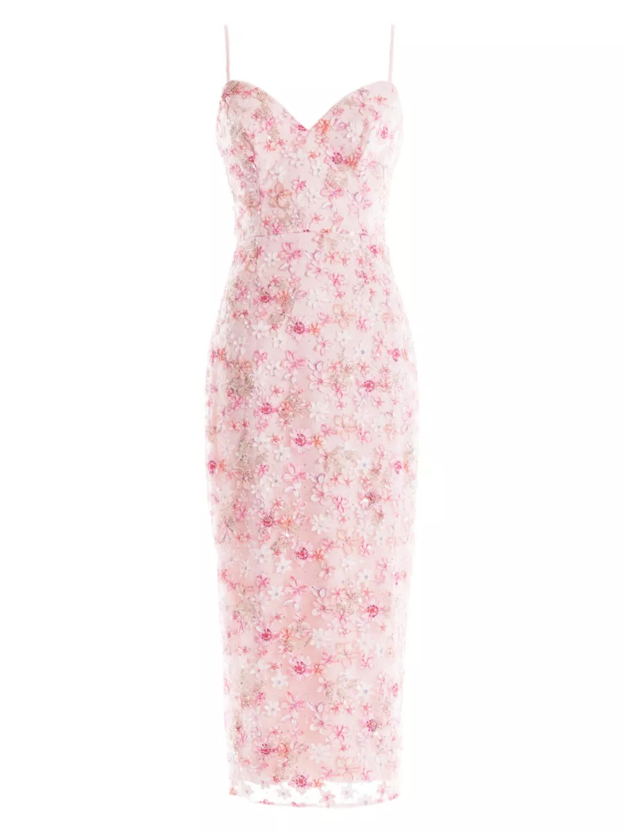 Donna Floral Appliqué Body-Con Midi-Dress | Saks Fifth Avenue