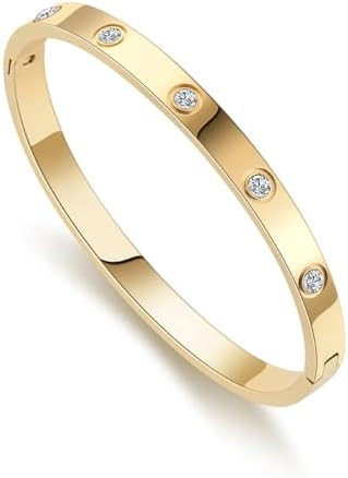 Friendship Love Bracelet for Women - 18K Gold Plated Titanium Steel Cuff Bangle | Cubic Zirconia ... | Amazon (US)