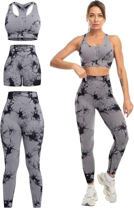 3 Piece Workout Sets for Women Butt Lifting Leggings with High Impact Sports Bra Gym Shorts | Amazon (US)