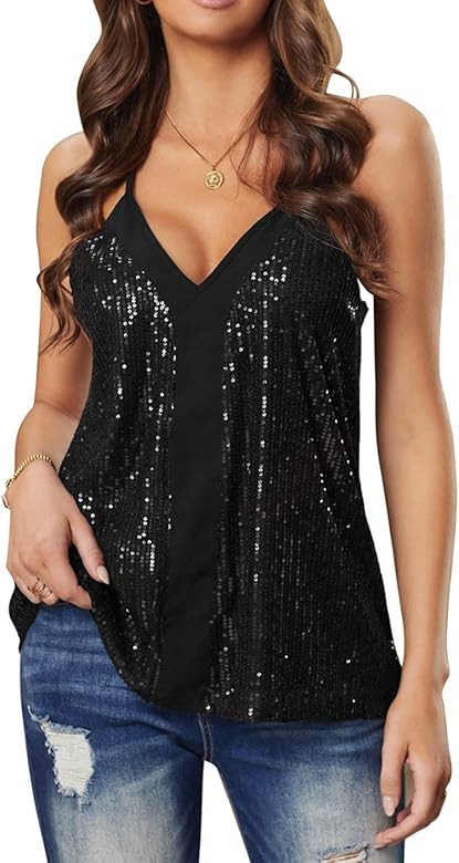 lime flare Women Sexy Sparkle All Over Sequin Cami Tank Tops | Amazon (US)