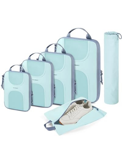 BAGSMART Compression Packing Cubes, 6 Set Packing Cubes for Suitcases, Lightweight Suitcases Organizers Bag Set & Compression Travel Cubes, Travel Essentials Packing Organizers Sky Blue | Amazon (US)