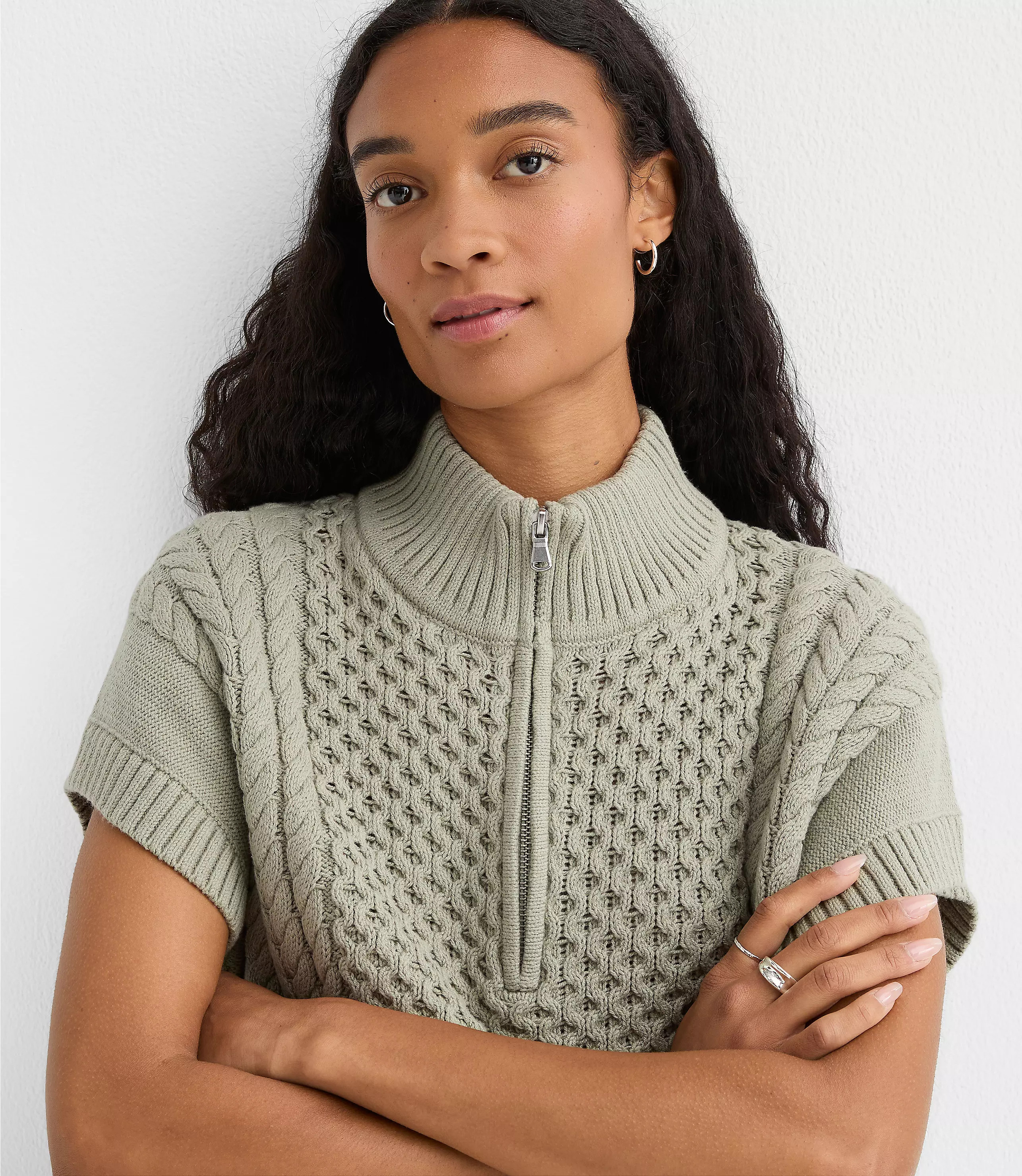 Cable Half Zip Wedge Sweater | LOFT