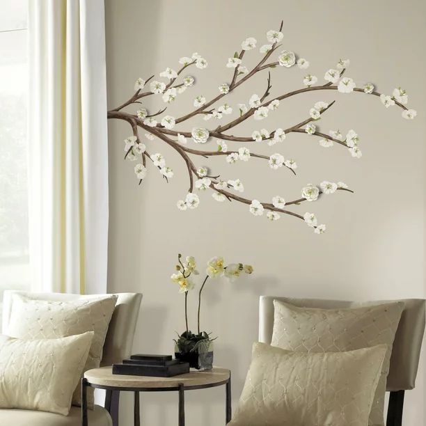 RoomMates White Blossom Branch Giant Peel and Stick Wall Decals with Embellishments - Walmart.com | Walmart (US)